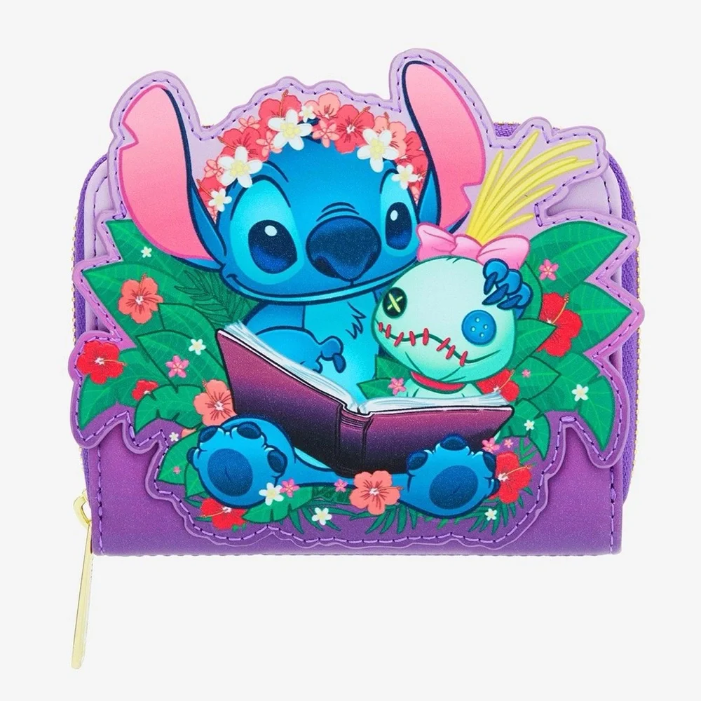 Loungefly Disney Lilo & Stitch Scrump & Stitch Reading Floral Small Zip Wallet